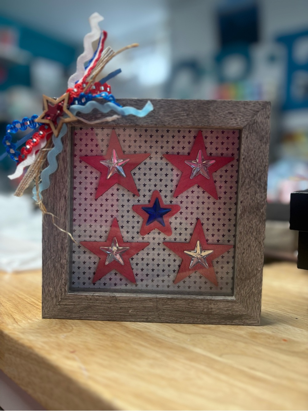 Patriotic Wooden Star Shadowbox Accent - Red, Blue, White